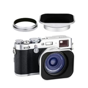 Hood เหลี่ยม Fuji X100V สีเงิน JJC พร้อมฝาปิดเลนส์