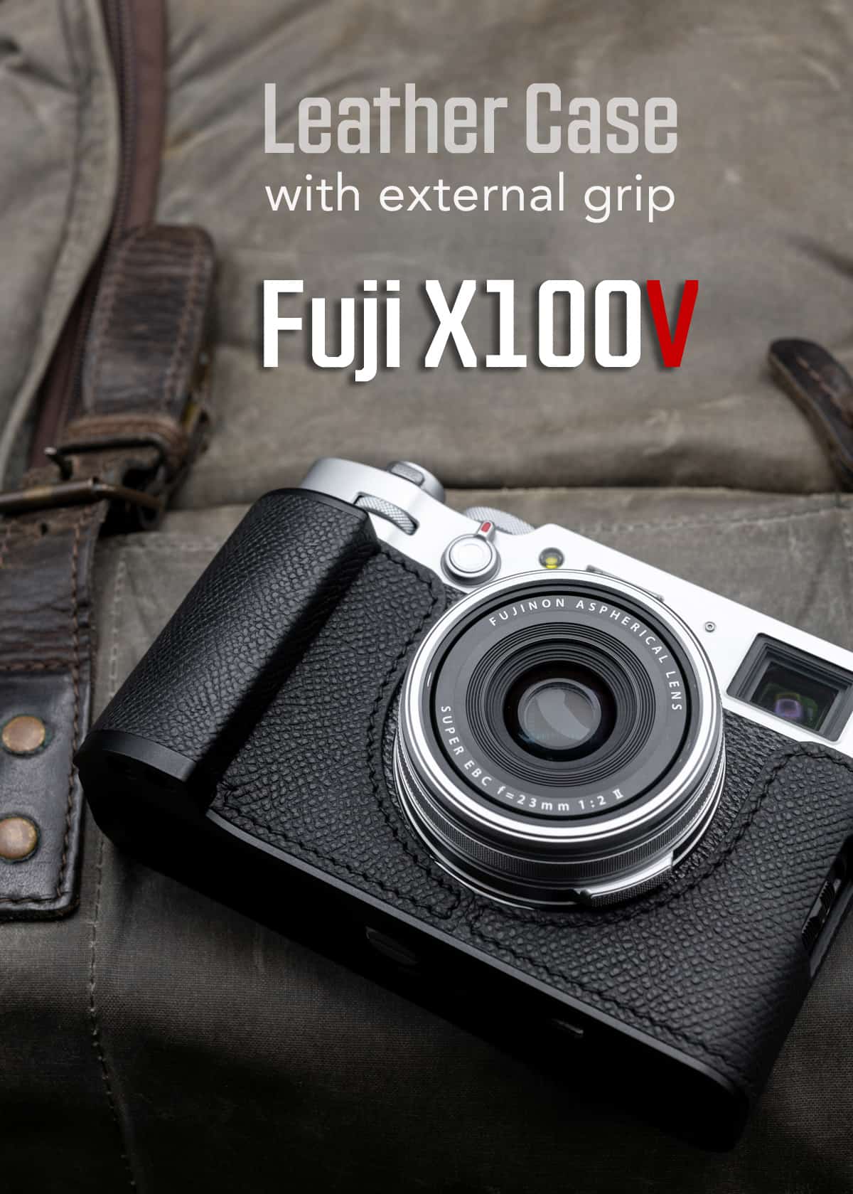 เคสกริป Fuji X100V EPSOM Milicase สีดำ หน้งแท้พิมพ์ลาย