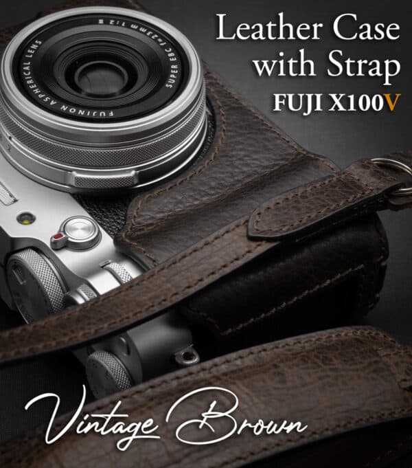 เคส FUJI X100V Vintage Brown หนังแท้สีน้ำตาล พร้อมสายคล้องกล้อง