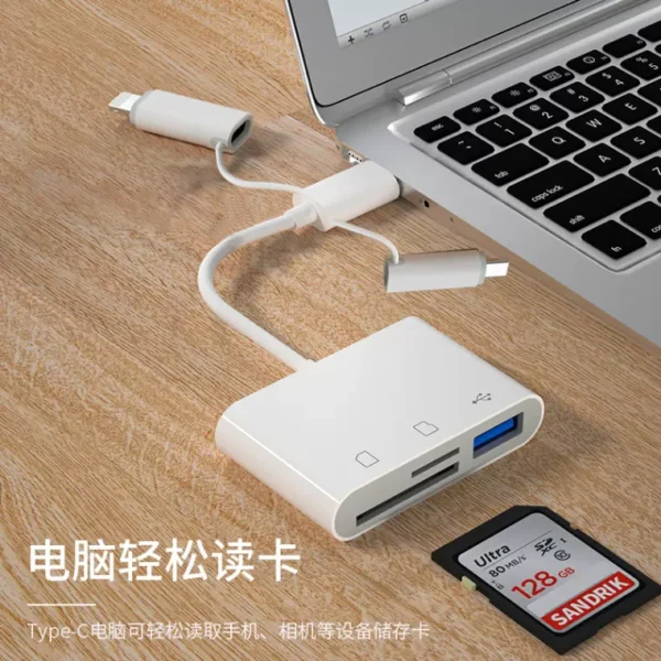 Card Reader for Lightning / TypeC / Micro USB ส่งรูปจากกล้องเข้ามือถือ SD+TF+USB