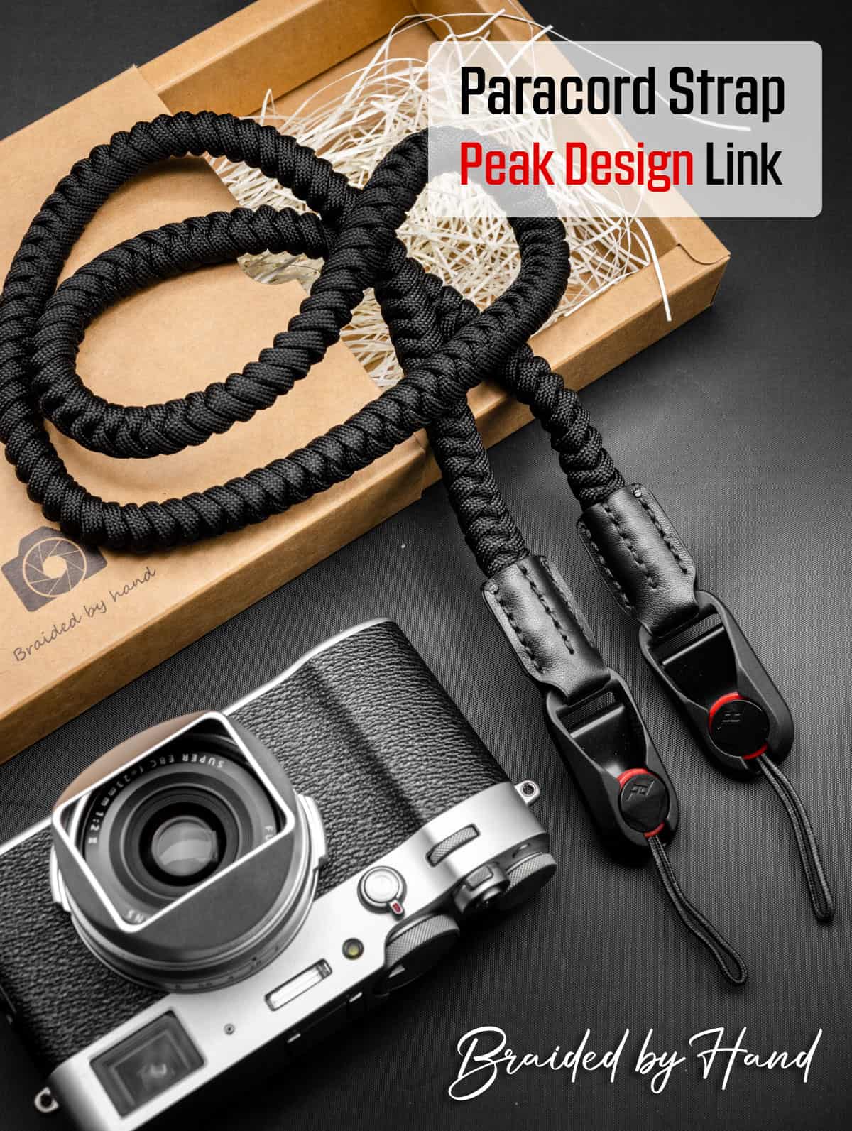 สายคล้องกล้อง Paracord Black เส้นกลม พร้อมหัวต่อ Peak Design จาก Braided by Hand