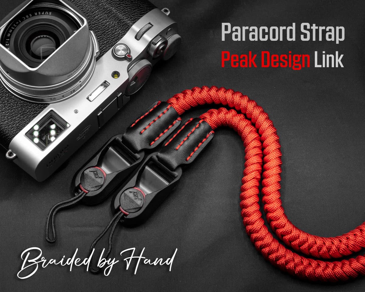 สายคล้องกล้อง Paracord Red เส้นกลม พร้อมหัวต่อ Peak Design จาก Braided by Hand
