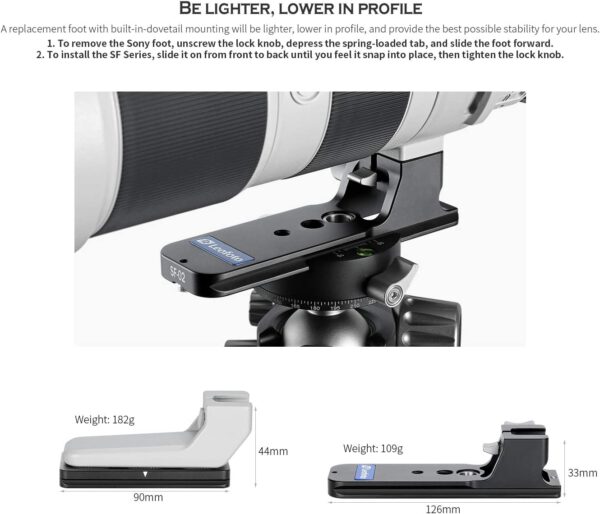 LeoFoto SF02N Lens Foot for Sony FE 200-600MM F/5.6-6.3 G OSS E-Mount Lens Arca Compatible