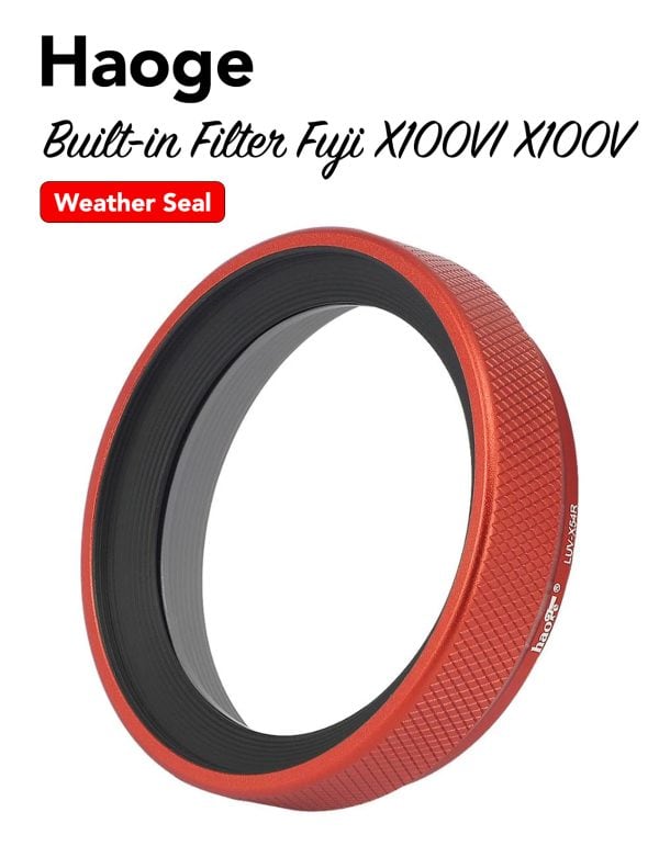 ฟิลเตอร์ Fuji X100VI X100V สีแดง Haoge LUV-X54R พร้อม Built-in Adapter Weather Seal