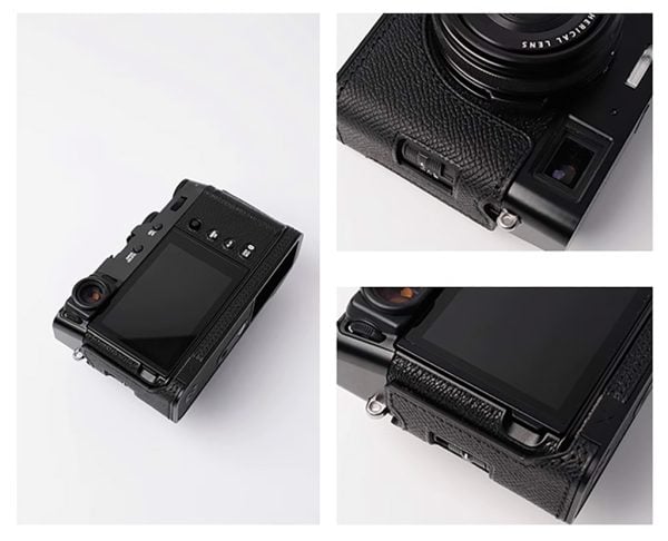 เคส Fuji X100VI แบบมีกริป สีดำหนังคาเวียร์ Kontice Leather Case Black