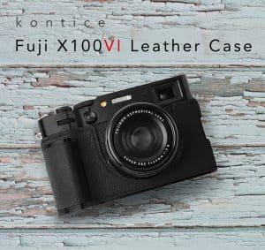 เคส Fuji X100VI แบบมีกริป สีดำหนังคาเวียร์ Kontice Leather Case Black
