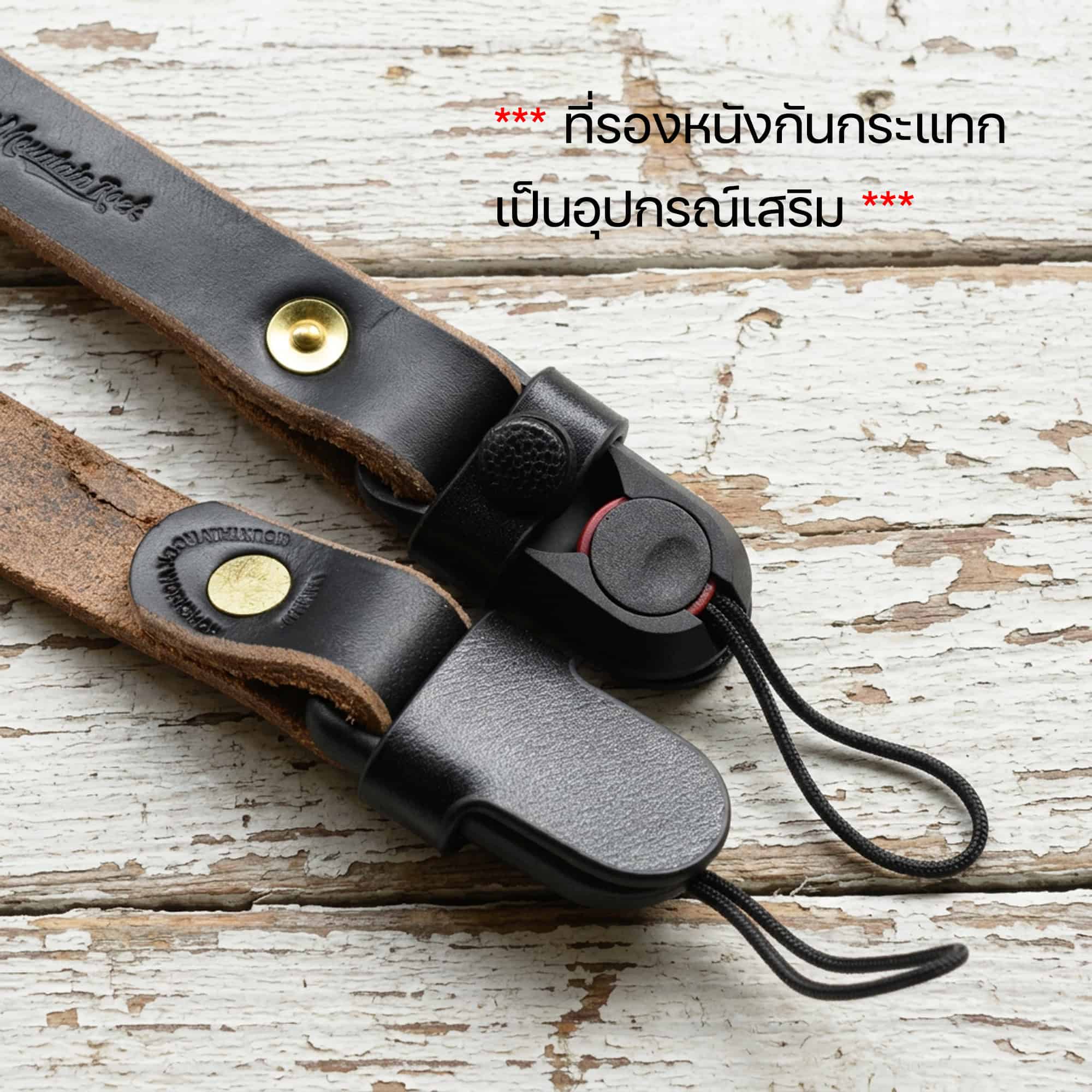 สายคล้องกล้อง หนังแท้ Mountain Rock สีดำ พร้อมหัวต่อปลดเร็ว